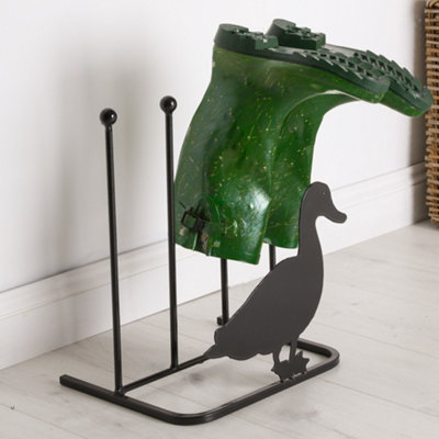 Two Pair Welly Rack Matte Black Country Duck Wellington Boot Storage Rack Garden Shoe Holder Shoe Rack