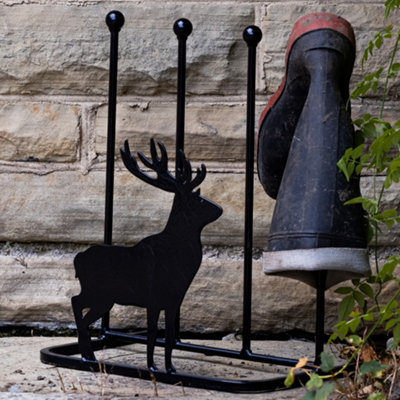 Two Pair Welly Rack Matte Black Country Stag Wellington Boot Storage Rack  Garden Shoe Holder Shoe Rack