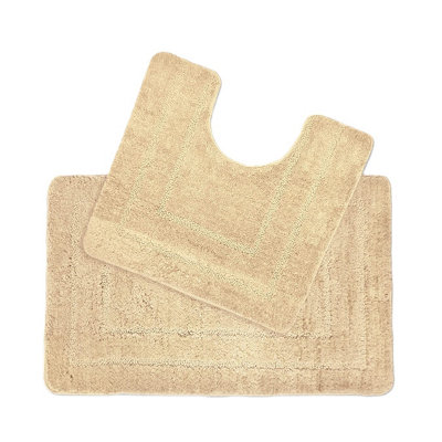 Two Piece Non-Slip Bath Mat and Pedestal Mat Set - Beige