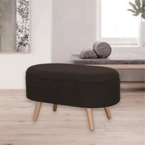 Two Seat Boucle Teddy Storage Box Upholstered Pouffe Storage Bench Stool Black