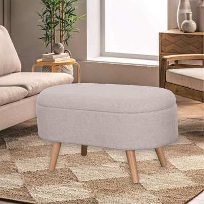 Two seat Boucle Teddy Storage Box Upholstered Pouffe Storage Bench Stool Grey