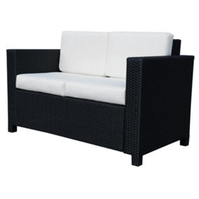 Two Seater Rattan Sofa with Soft Padded Cushion Black