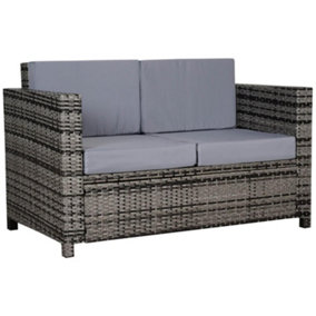 Two Seater Rattan Sofa with Soft Padded Cushion Grey