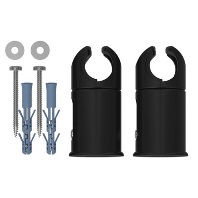 Two Single Black 22mm Clamp Brackets for Towel Rail Radiators Flat/Curved