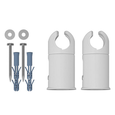 Two Single White 25mm Clamp Brackets for Towel Rail Radiators Flat/Curved