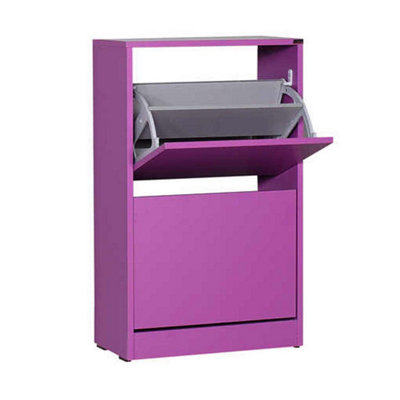 Two Tier Shoe Storage Cabinet Purple Finish