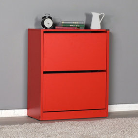 Two Tier Shoe Storage Cabinet Red Finish