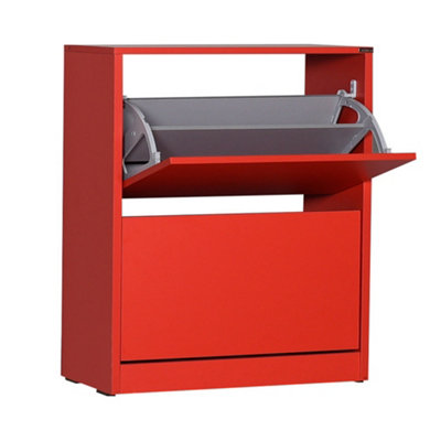 Two Tier Shoe Storage Cabinet Red Finish