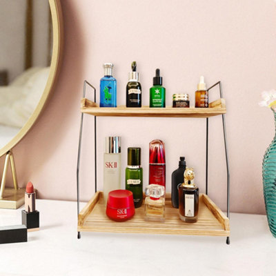 Belle Vous Wooden Desktop Organiser Shelf - Stackable 2-Tier Storage Rack for Home Table, Kitchen or Desk - Freestanding Display Shelf for Books, Decor or Office Supplies - Brown and Black