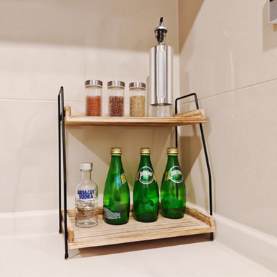Two-Tier Wooden Desktop Counter Shelf Organiser