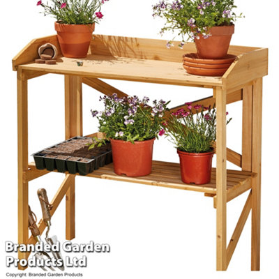 Two-Tier Wooden Potting Bench, Greenhouse Workstation & Staging, L80 x W40 x H84.5cm