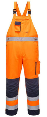Two-Tone Hi-Vis Bib & Brace With Knee Pad Pockets & Elasticated Back