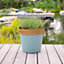 Two-Tone Pastel & Wood Effect Plant Pot - Weather Resistant Colourful Recycled Plastic Flower Planter - Blue, H41 x 40cm Diameter