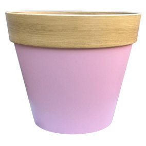 Two-Tone Pastel & Wood Effect Plant Pot - Weather Resistant Colourful Recycled Plastic Flower Planter - Pink, H41 x 40cm Diameter