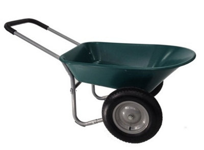 Two-Wheel Green Wheelbarrow With 120kg/75l Capacity, Strong Plastic Pan, Pneumatic Wheel, Loop Handles.