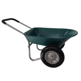 Two-Wheel Green Wheelbarrow With 120kg/75l Capacity, Strong Plastic Pan, Pneumatic Wheel, Loop Handles.