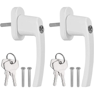 two white lockable aluminum window handles with key for balcony window ...
