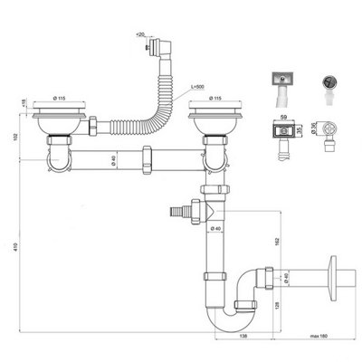 Tycner 115mm Stainless Steel Double Bowl Kitchen Sink Waste Kit And U Trap Sink Strainer - 3
