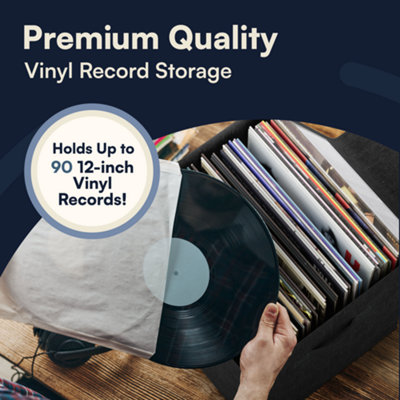 TYDI VINYL RECORD STORAGE BOX WITH ZIP CLOSURE - HOLDS 90 12 INCH VINYL ...
