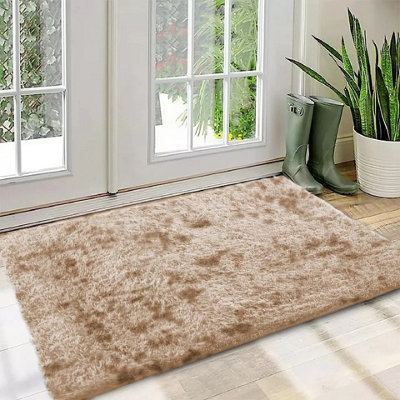 Tye Dye Beige Shaggy Rug For Modern Bedroom Super Soft Fluffy Thick ...