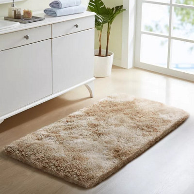 Tye Dye Beige Shaggy Rug For Modern Bedroom Super Soft Fluffy Thick ...