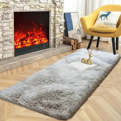 Tye Dye Light Grey Shaggy Runner Rugs Large Soft Fluffy Kitchen