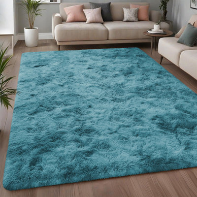 Tye Dye Teal Shaggy Rugs Extra Large Living Room Bedroom Area 200X290 ...