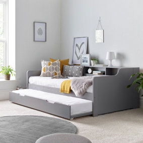 Tyler Grey Guest Bed And Trundle With Memory Foam Mattresses