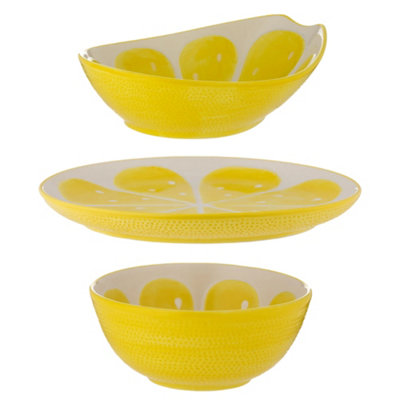 Typhoon World Foods Lemon Oval Bowl, Round Platter & Bowl Set