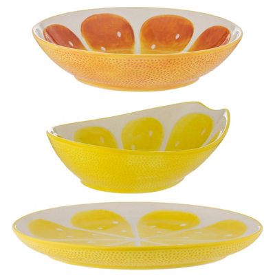 Typhoon World Foods Orange Bowl, Lemon Oval Bowl & Lemon Round Platter Set