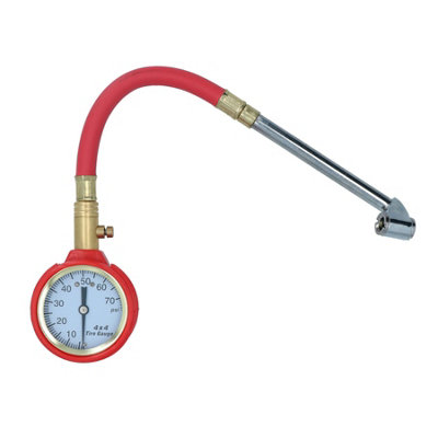 Tyre Pressure Gauge With Flexible Hose And Air Release Valve 5 70 PSI