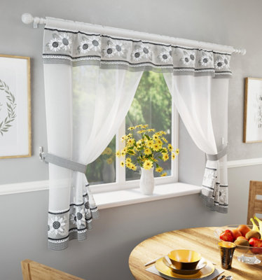 Tyrone Textiles Keswick Black Floral Embroidery Window Set With ...