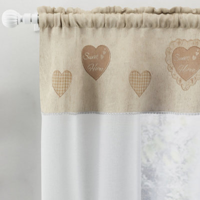 Tyrone Textiles Sweetheart Embroidered Heart Kitchen Window Set Curtain Pair With Matching Tie Backs - Natural (Drop- 48" (122cm))