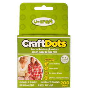 U-Craft Craft Adhesive Dots Extra Strength Permanent 10mm On A Roll Pack of 200 (2 packs)