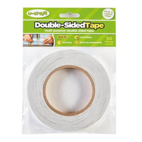 U-Craft Double Sided Self Adhesive Tape Easy Tear Permanent 12mm x 50m (12 packs)