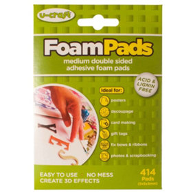 U-Craft Self Adhesive Sticky Double Sided Foam Pads 5mm x 5mm Pack of 414 (12 Packs)