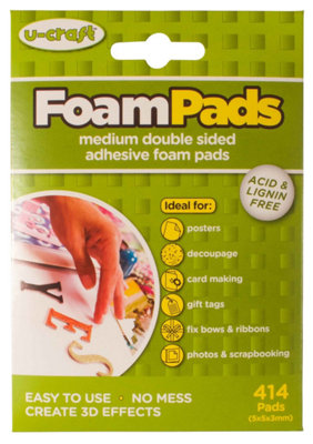 U-Craft Self Adhesive Sticky Double Sided Foam Pads 5mm x 5mm Pack of 414 (2 Packs)