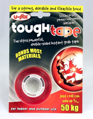 U-Fix Tough Tape Double Sided Instant Grab Ultra Strong 19mm x 1.5m (2 packs)