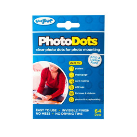 U-Glue Extra Thin Photo Adhesive Dots Permanent 10mm Pack of 64 (2 packs)