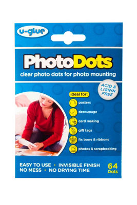 U-Glue Extra Thin Photo Adhesive Dots Permanent 10mm Pack of 64 (6 packs)