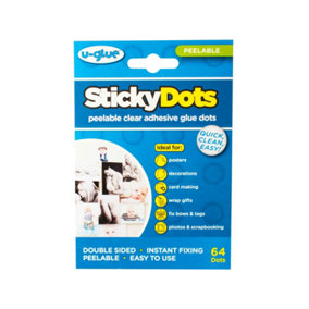 U-Glue Sticky Glue Dots Peelable Removable 10mm Pack of 64 (12 packs)