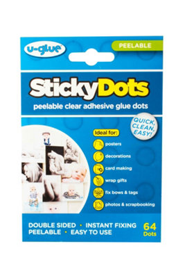 U-Glue Sticky Glue Dots Peelable Removable 10mm Pack of 64 (6 packs)