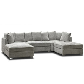 U shape corner chenille fabric large sofa - truffle - grey - foam seats - pocket spring seats