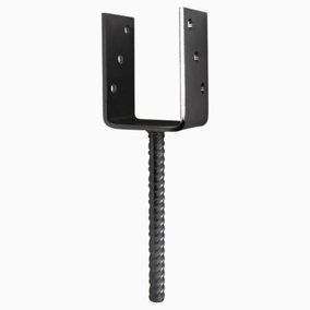 U Shape Post Support Size: 101mm (4") BLACK ( Pack of: 12 ) Base Bracket Heavy Duty Concrete-In Fence, Decking Anchor
