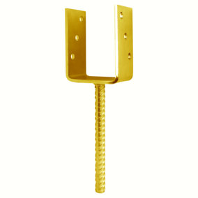 U Shape Post Support Size: 101mm (4") GOLD ( Pack of: 1 ) Base Bracket Heavy Duty Concrete-In Fence, Decking Anchor