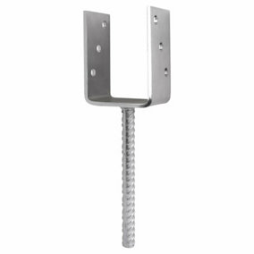 U Shape Post Support Size: 101mm (4") SILVER ( Pack of: 1 ) Base Bracket Heavy Duty Concrete-In Fence, Decking Anchor