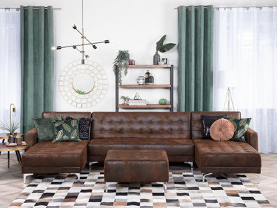 U Shaped Sofa ABERDEEN Brown Faux Leather Symmetrical Reversible