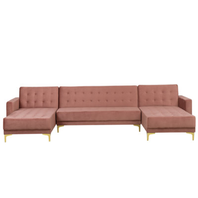 U-Shaped Sofa ABERDEEN Pink Velvet Reversible