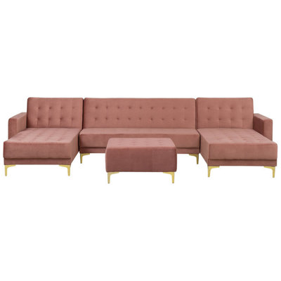 U-Shaped Sofa with Ottoman ABERDEEN Pink Velvet Symmetrical