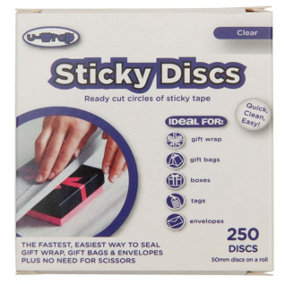 U-Wrap Sticky Discs Ready Cut Circles of Single Sided Adhesive Tape 50mm dia Pack of 250 (2 Packs)